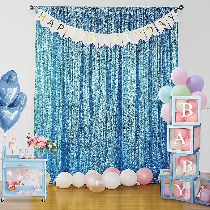 Sugargirl Turquoise Sequin Backdrop Curtain 4 Panels 2FTx8FT Glitter Turquoise - Image 7