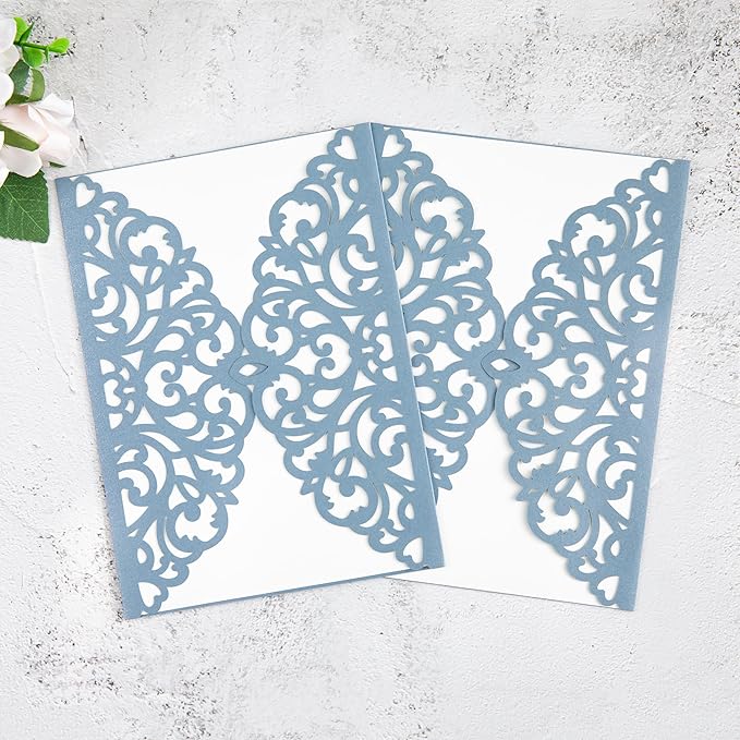 20Pcs Dusty Blue Laser Cut Invitation Cards - Image 4