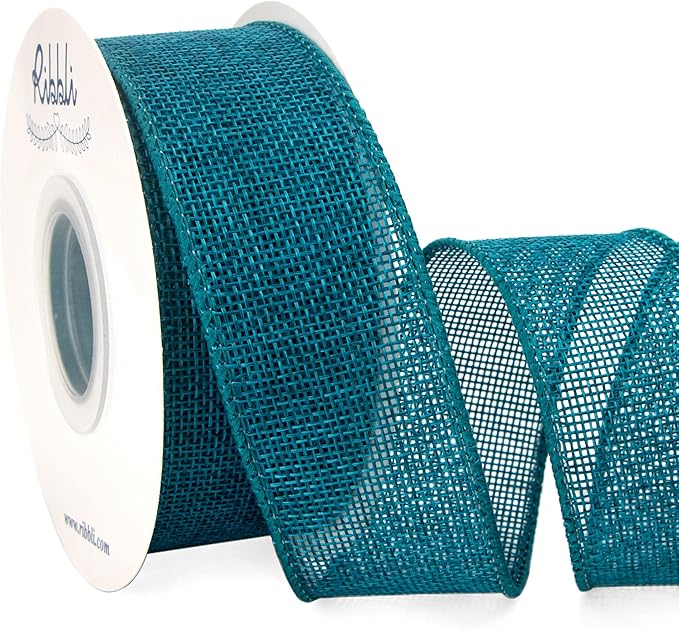 Ribbli Turquoise Green/Teal Burlap Wired Ribbon, 1-1/2 Inch x 10 Yard, Wired by Ribbli