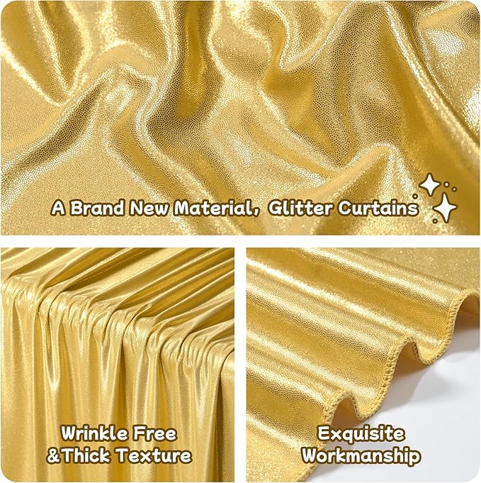 leegleri 30x10ft Thick Gold Glitter Backdrop Curtain Panels - Image 4