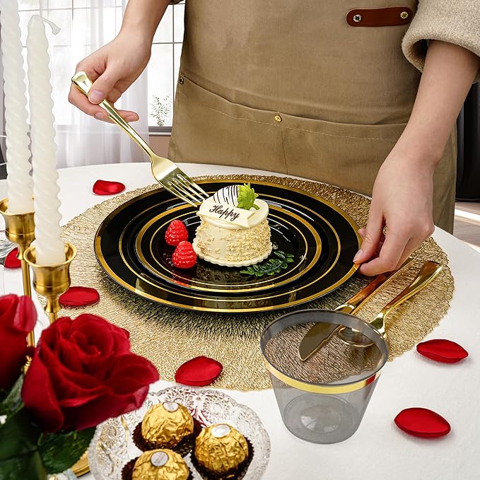 BESTVIP 350PCS Black Gold Dinnerware Set - Image 3
