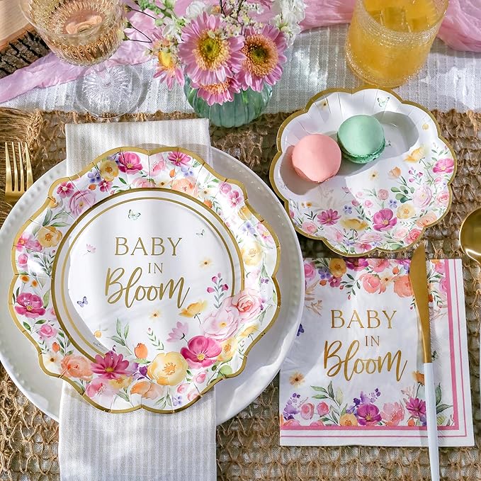 Kate Aspen Baby in Bloom 62 Piece Party Tableware Set Baby Shower Party - Image 2