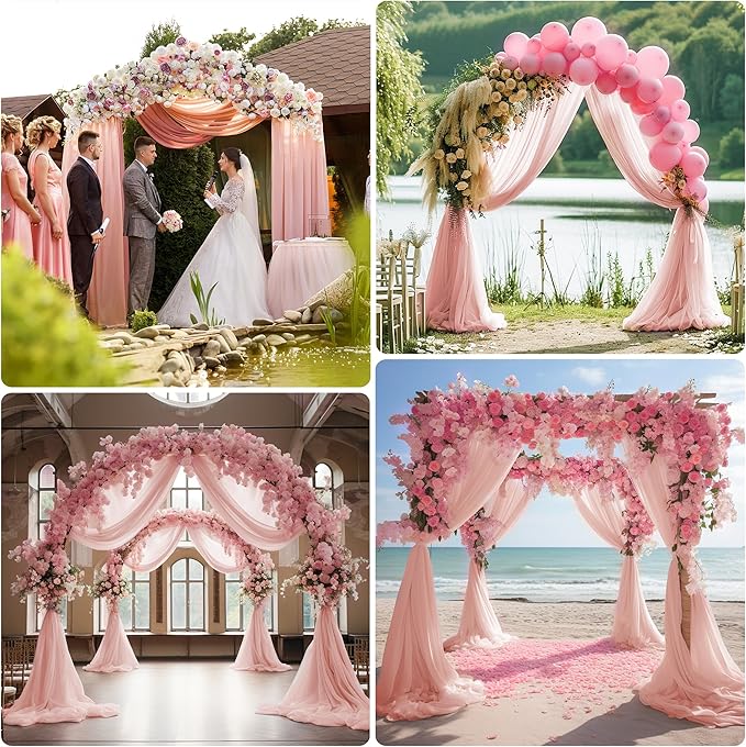 Wedding Arch Draping Fabric 1 Panel 28.7" x 20FT Blush Sheer Chiffon Backdrop - Image 6