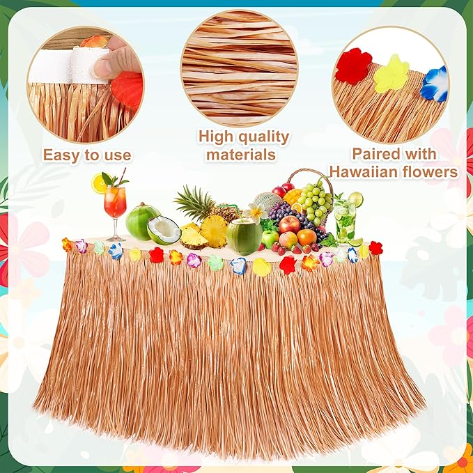 Hawaiian Themed Party Decorations, 108 X 29.5" Table Skirt Flower Tropical Hula - Image 3
