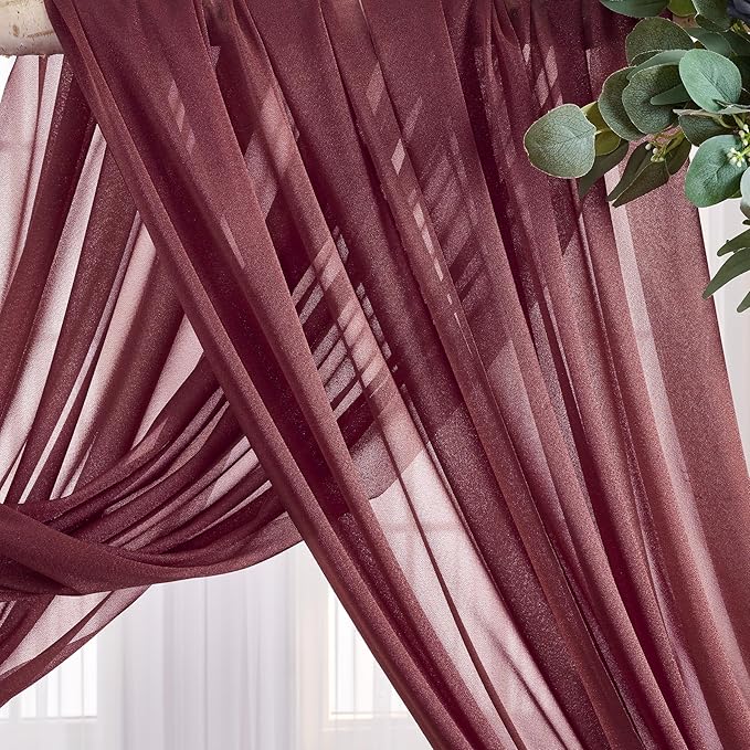 Arch Drapes for Wedding Arch Draping Fabric Burgundy Sheer Backdrop Curtain for - Image 5