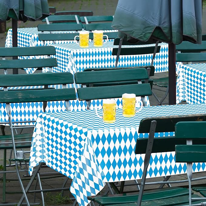 4 PCS Oktoberfest Decoration, 54 X 108 IN Blue White Checkered Plastic - Image 4