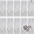 10 Pack Silver Backdrop Curtain 3.2ft x 8.2ft Metallic Tinsel Foil Fringe by Ohiyoo