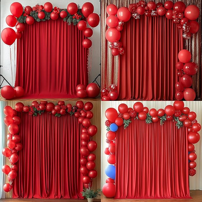 10ft x 8ft Wrinkle Free Red Backdrop Curtains - Image 6