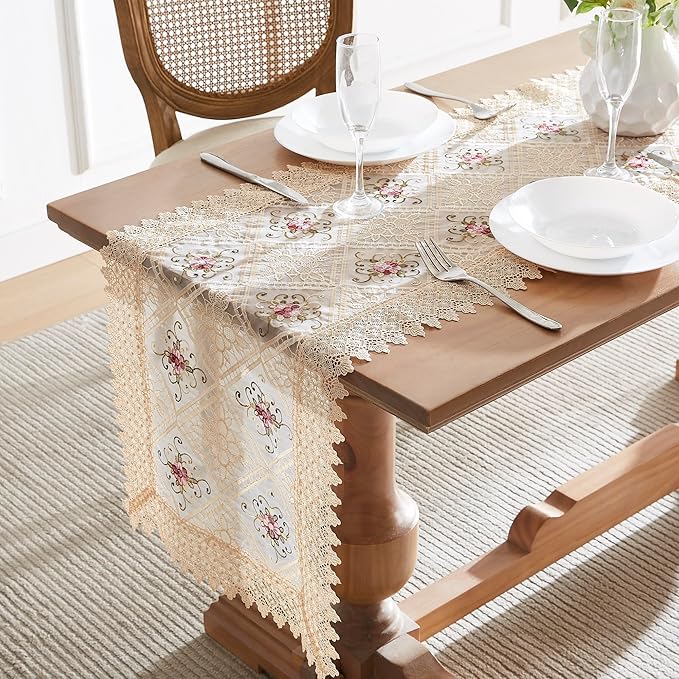 Warm Home Designs Gold Lace Table Runner. 72 Inch Long, Embroidered by WarmHomeDesigns