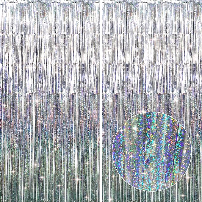 GOER 6.4 ft x 8.2 ft Metallic Tinsel Foil Fringe Curtains, Graduation by GOER