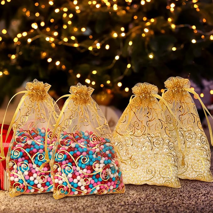 Staruby Organza Gift Bags 50 Pcs Gold Sheer Organza Bag 6x8 Inch Mesh Favor - Image 7