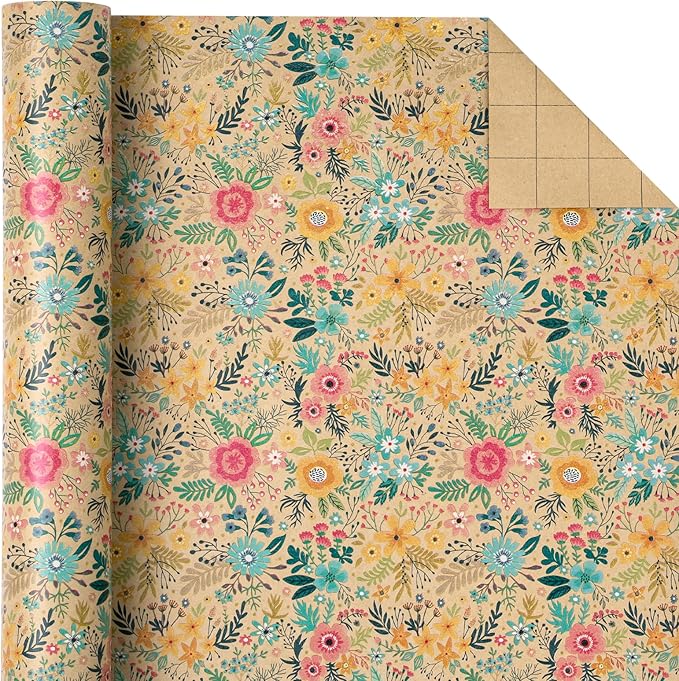 WRAPAHOLIC Kraft Floral Wrapping Paper Roll - Image 3