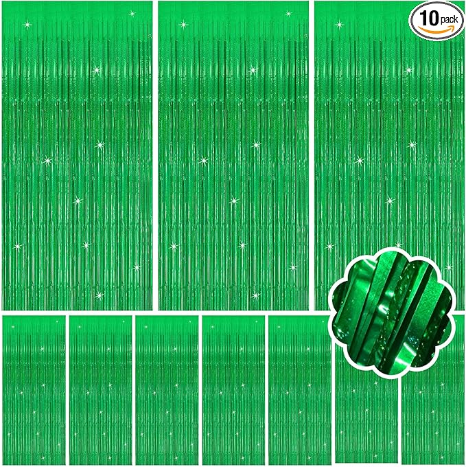10 Pack Green Streamers Metallic Foil Fringe Curtain Backdrop by Unknown