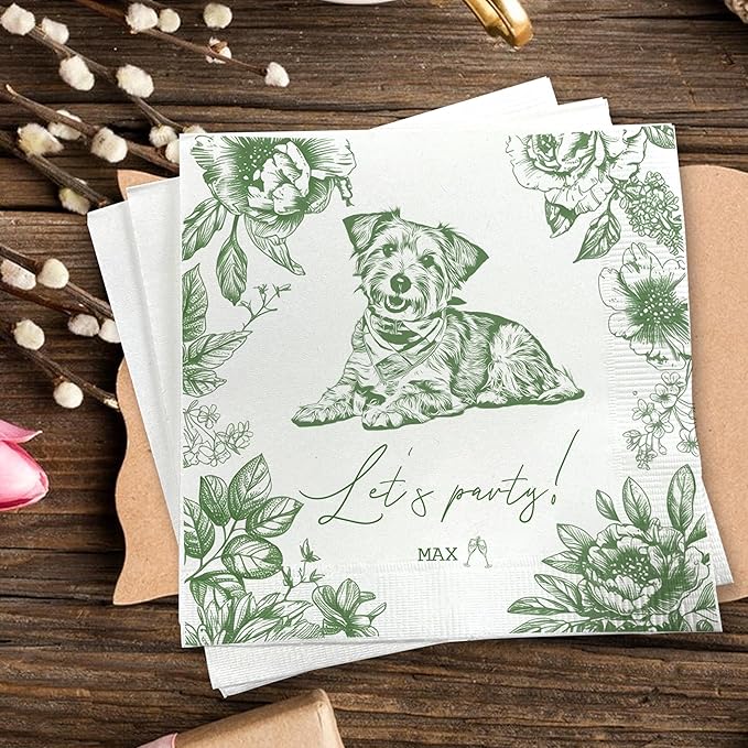 Luxury Personalized Dog Wedding Napkins, Photo Napkins - Image 7
