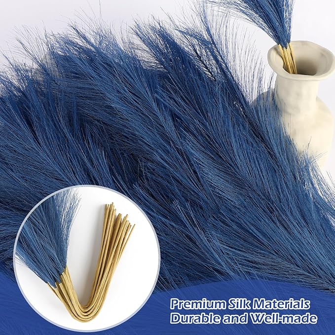 Blue Pampas Grass Decor 30 Pcs 21.7 Inch Faux Pampas Grass Bulk Artificial - Image 4