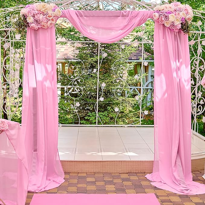 10ft x 10ft Pink Backdrop Curtains, Wrinkle-Free Sheer Chiffon Fabric Photo - Image 6