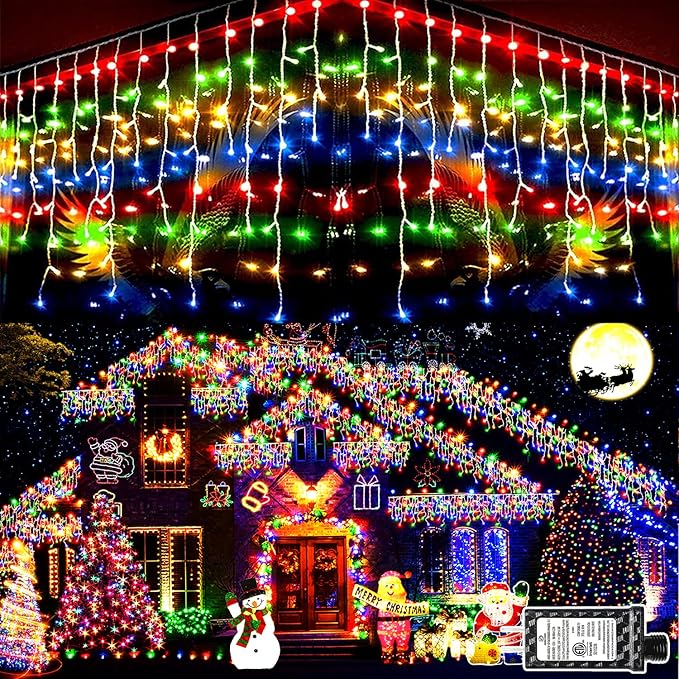 KNONEW Christmas Lights Outdoor Decorations 400 LED 33ft 8 Modes Curtain Fairy by KNONEW