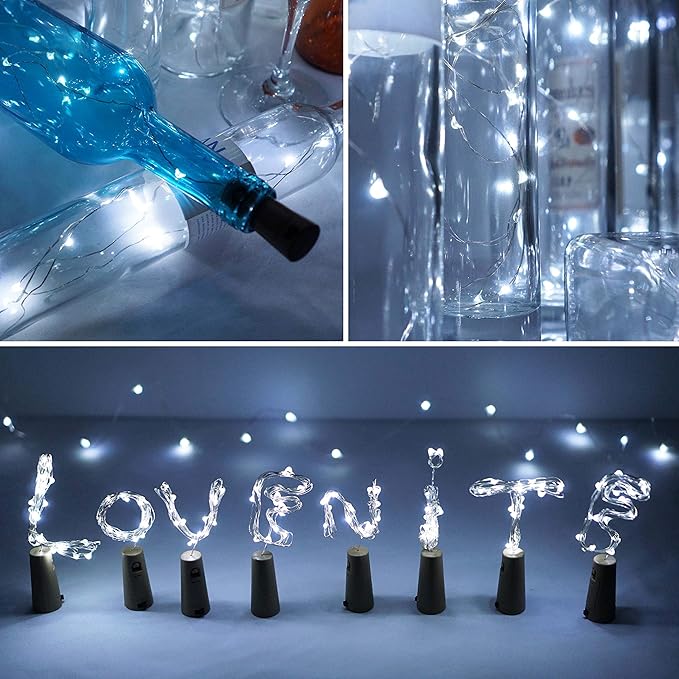 Wine Bottle Lights with Cork, Battery Operated 9 Pack 20 LED Cork Shape Silver - Image 3