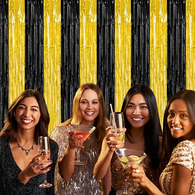 2 Pack Graduation Backdrop, 3.28 FT x 7.05 FT Black and Gold Foil Fringe - Image 6