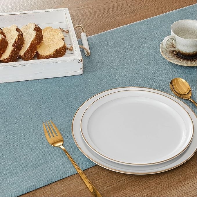 ZeeMart Linen Textured Border Table Runner, 14 x 36 Inch Blue, Farmhouse Style - Image 5