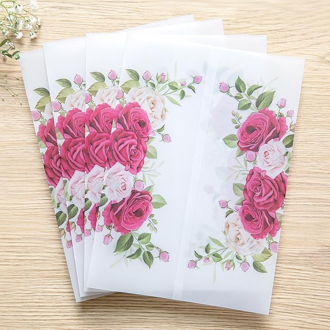 PONATIA 50PCS Vellum Jackets for 5x7 Invitation Cards- 135GSM Fuchsia Flowers - Image 2