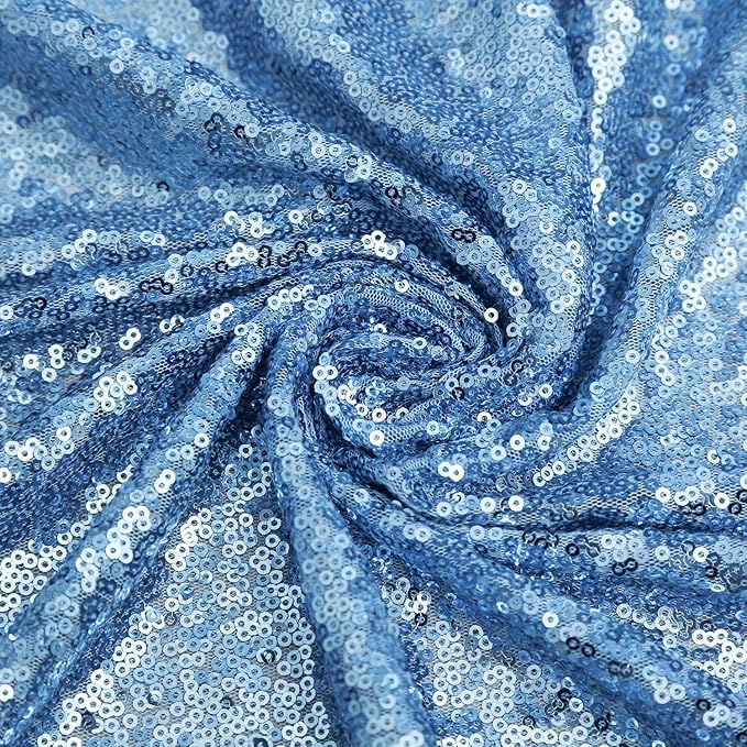QueenDream Baby Blue Sequin Tablecloth 90x156 Inch Glitter Table Cloth - Image 5