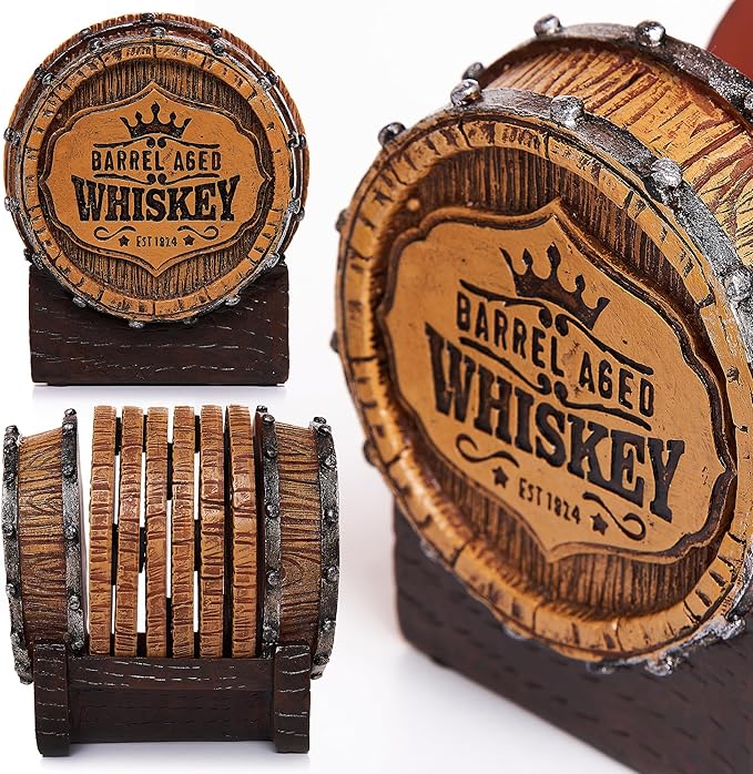 Cabin Obsession Whiskey Barrel Coaster Set – Handcrafted Whiskey Barrel Decor - Image 3