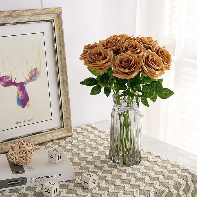 Artificial Rose 10pcs Open Flower Bouquet Faux Rose Stems - Image 2