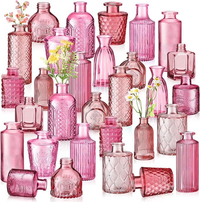 Yaomiao 30 Pcs Vases Bulk Colored Flower Glass Vases Bud Vintage Colored Glass by Yaomiao