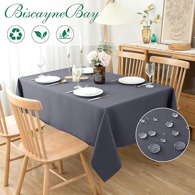 Biscaynebay Textured Fabric Tablecloths 52x70 Inches Rectangular, Dark Grey - Image 2