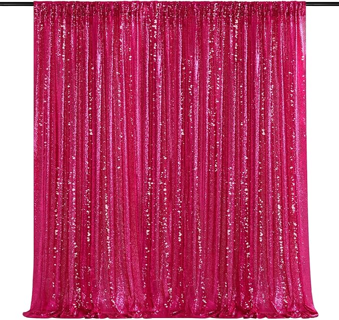 Sequin Backdrop Hot Pink 8ft x 8ft Glitter Photo Booth Backdrop by QueenDream