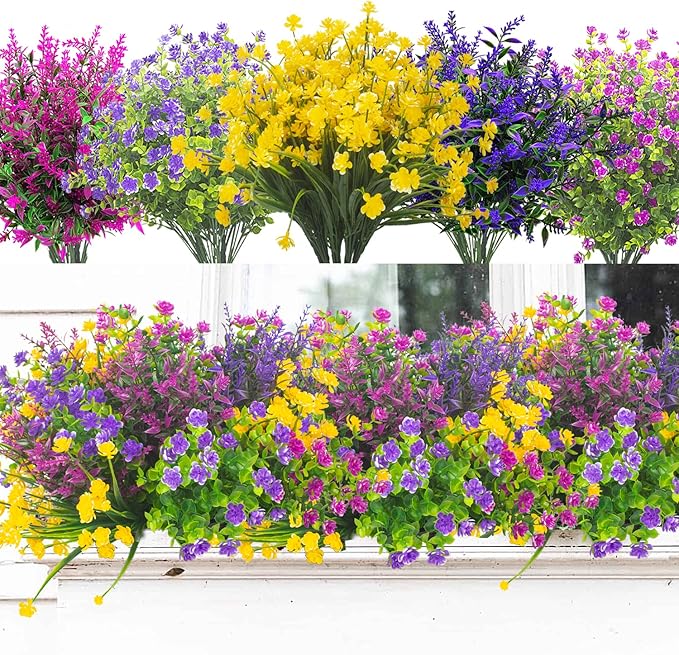 20 Bundles Artificial Flowers Outdoor UV Resistant No Fade Fake Plants Faux by Grunyia