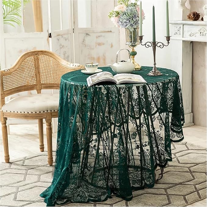 Gorgeous Round Lace Tablecloth, Vintage Floral Embroidered Table Cloths by VIRFONOR