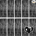 10 Pack Black Backdrop Curtain 3.2ft x 8.2ft Metallic Tinsel Foil Fringe by Ohiyoo