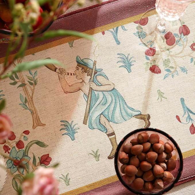 patdrea Designer Idyll Linen Table Runner, Vintage Beige Farmhouse - Image 3