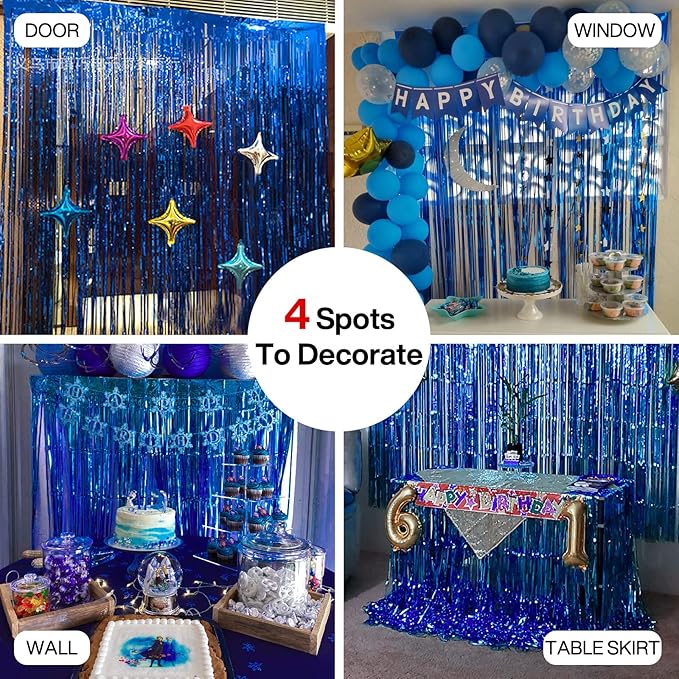 PartyWoo 2 pcs Royal Blue Foil Fringe Curtain, Metallic Foil Tinsel Fringe - Image 5
