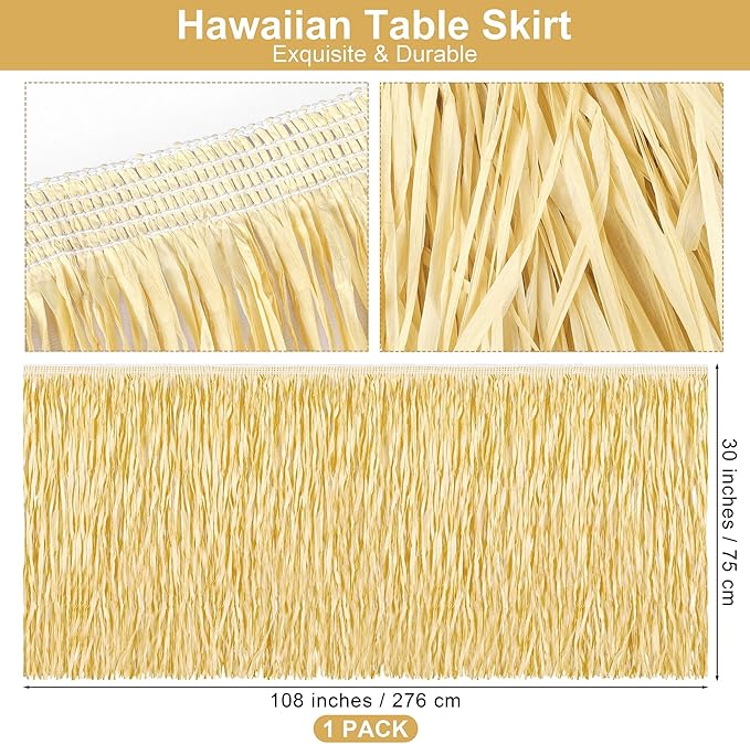 Fovths 1 Pack Luau Grass Table Skirt Fringe Straw Grass Skirt 108 x 30 Inch - Image 2