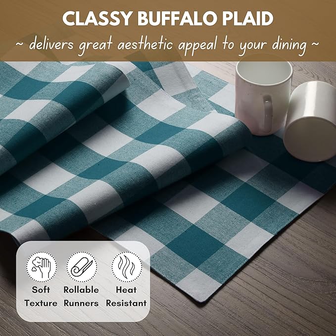Native Fab Buffalo Checkered Plaid Table Runner, 100% Cotton, 13x108 Inches - Image 2