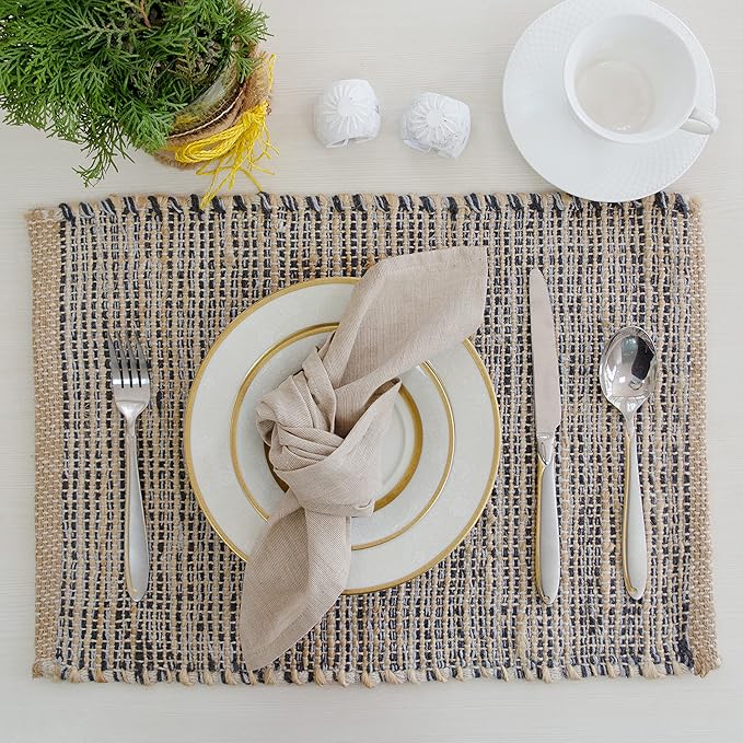 Chardin Home Natural Jute & Grey Placemats, 13x19 Inch Dining Table Placemats by ChardinHome