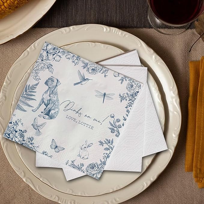 Luxury Personalized Dog Wedding Napkins, Custom Wedding Cocktail Napkins - Image 5