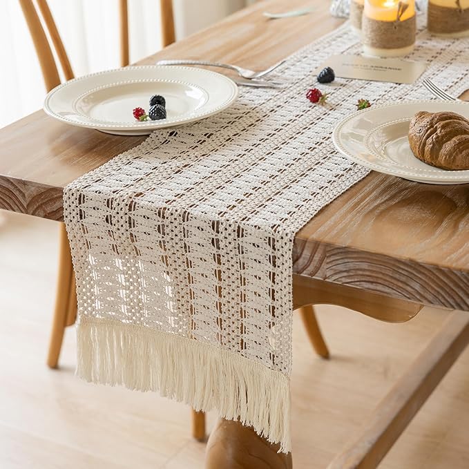 Keketo Boho Table Runner White for Home Décor 12x72 Inches Farmhouse Macrame - Image 5