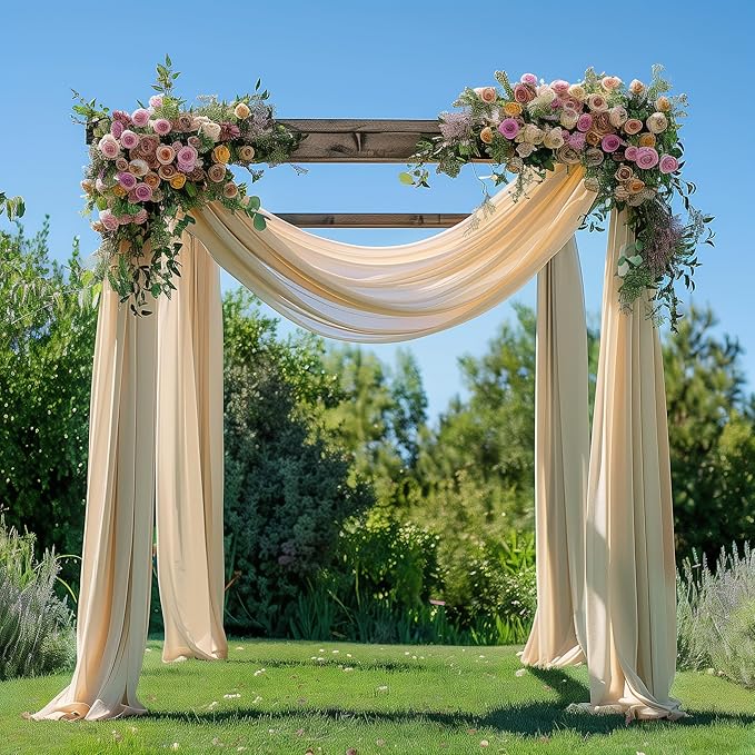 Wedding Arch Draping Fabric 4 Panels 28.7" x 20FT Champagne Sheer Chiffon - Image 2