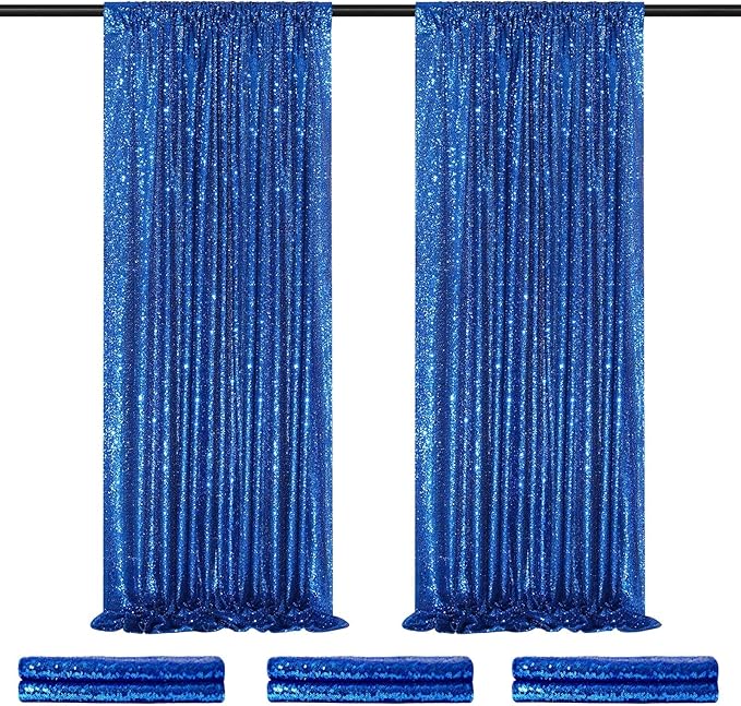 Royal Blue Curtain Panels Sequin Backdrop 6 Pieces 2ftx8ft Sparkly Curtain by QueenDream