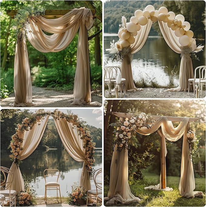 Wedding Arch Draping Fabric 2 Panels 28.7" x 20FT Nude Sheer Chiffon Backdrop - Image 6