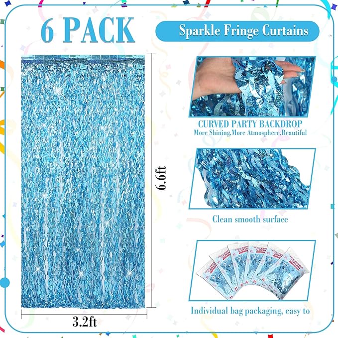 Jutom 6 Pieces 3.3 x 6.6 ft Wavy Tinsel Foil Fringe Curtains Foil Fringe - Image 2