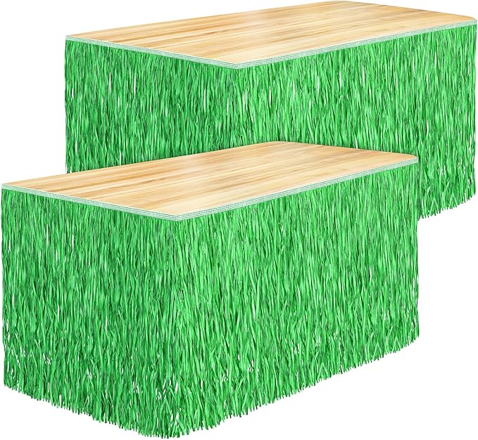 Fovths 2 Packs Luau Grass Table Skirt Paper Fringe Straw Grass Skirt 108 x 30 by Fovths