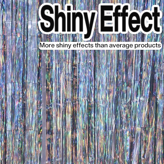 PartyWoo Foil Fringe Curtains Silver, Fringe Backdrop, Tinsel Backdrop - Image 2