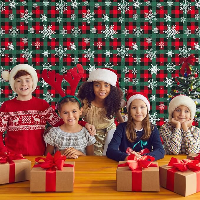 4.5x 100 Ft Roll of Christmas Buffalo Plaid Plastic Tablecloth Decorations - Image 6