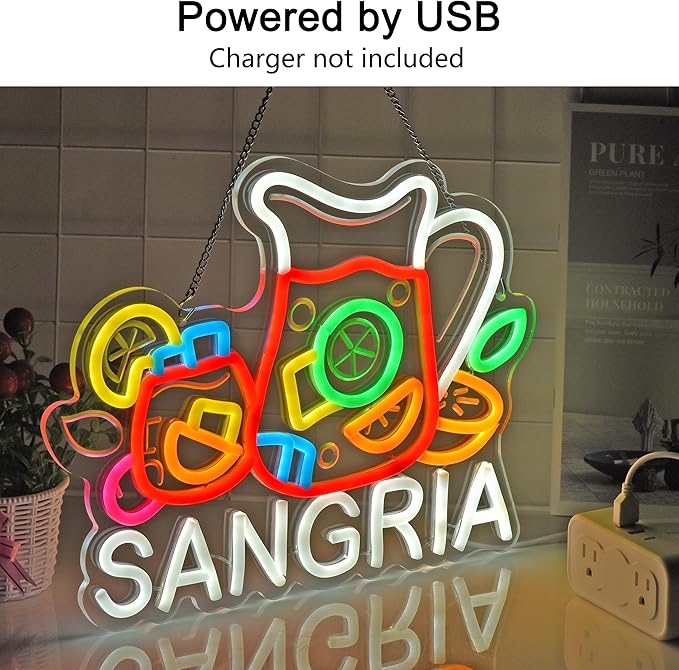 CNBEYOUNG Sangria Neon Sign, Neon Lights Hanging Wall Art Decoration - Image 2