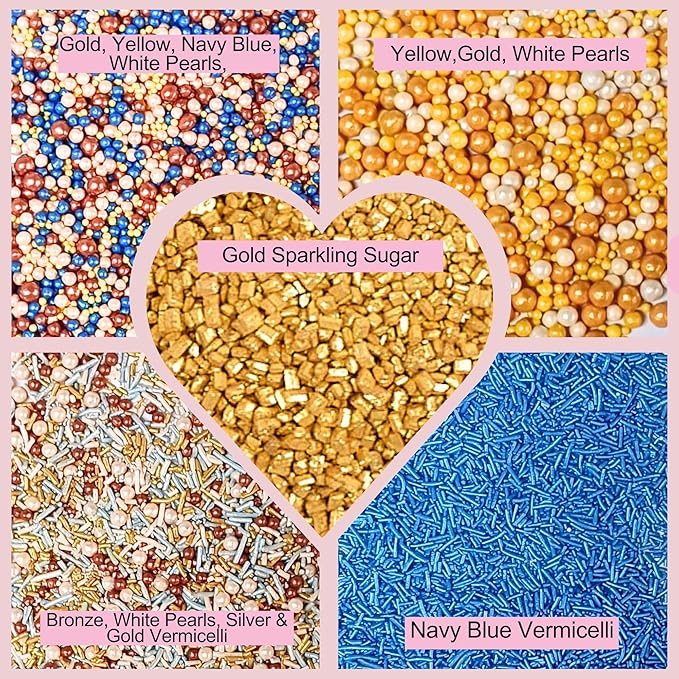 Confect Cake Decorating Sprinkles |Edible Pearl Sprinkles | Mix Gold White Blue - Image 3